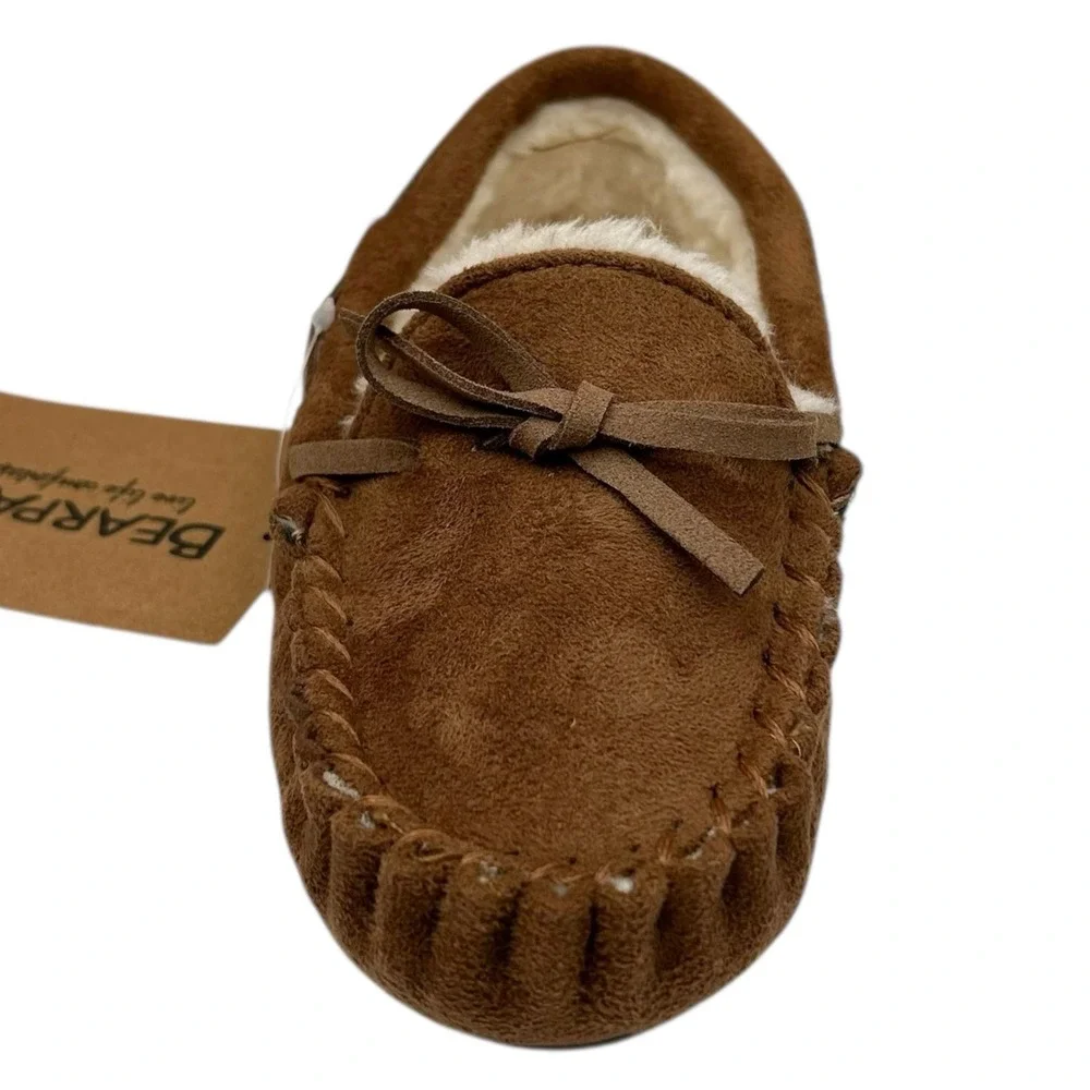 Bearpaw Boys Faux Fur Lined Slippers Size 13-1Y (M) Brown Warm Cozy Winter Shoes